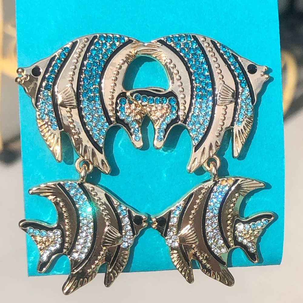 Jeweled Fish Dangle Earrings
